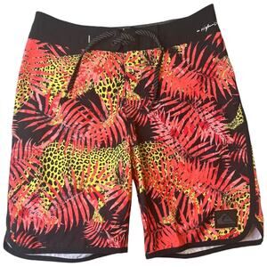 Quiksilver Highline bright leopard leaf print board shorts 28/14 XS